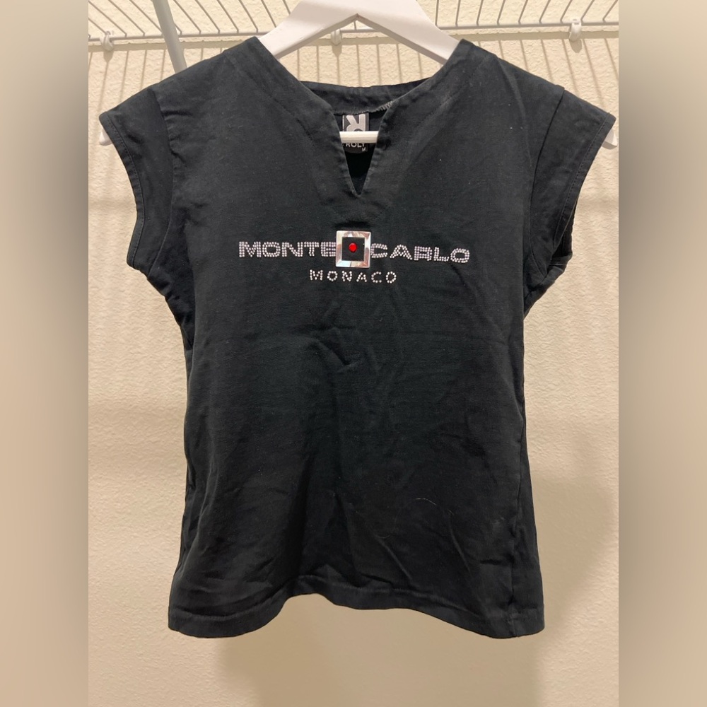 Roly T-Shirt with Puff Screen Print Spangly Monte Carlo Monaco Size M Color: Bla